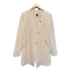 White‎ House Black Market Women's Ivory Gold Zipper Pockets Blazer Jacket Large